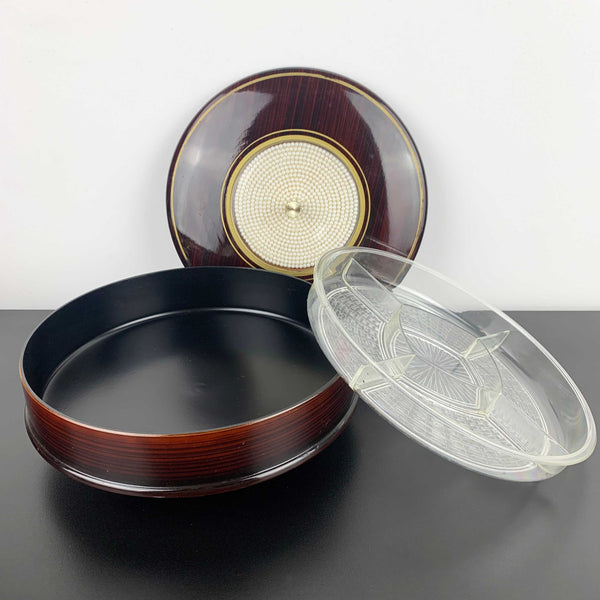 Retro lacquerware sectioned and lidded snack dish