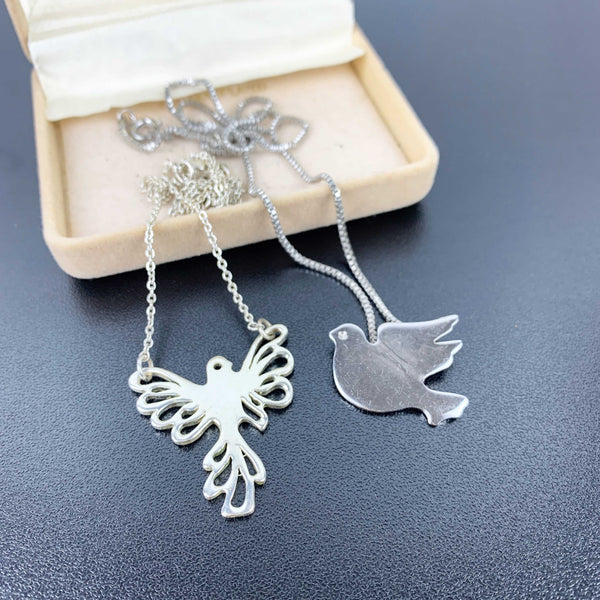 Vintage dove bird pendant necklaces - Set of 2