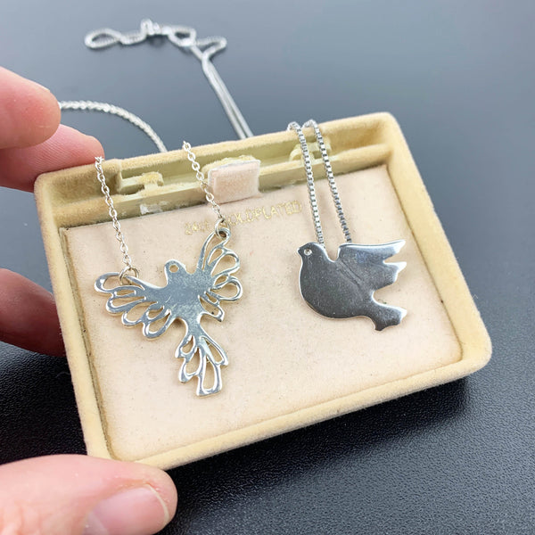 Vintage dove bird pendant necklaces - Set of 2