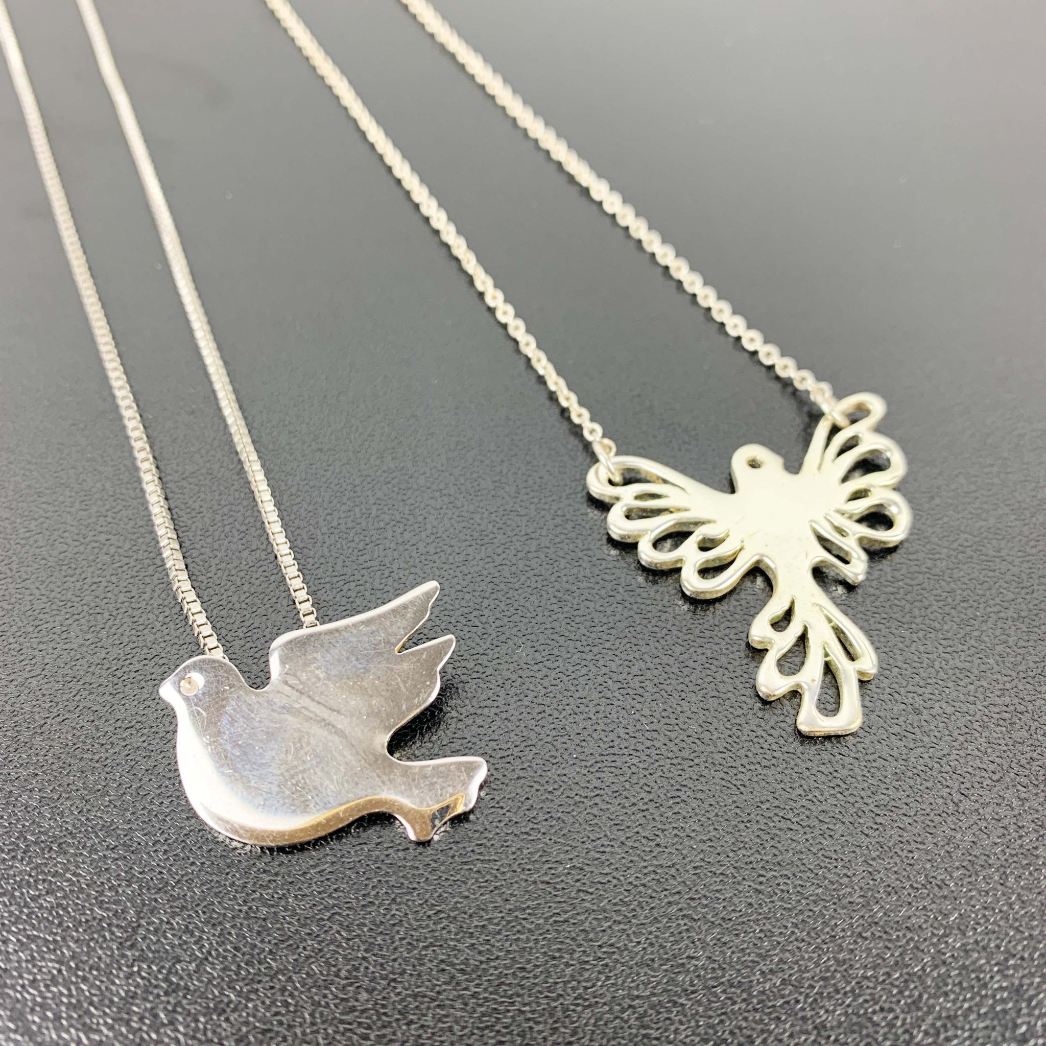 Vintage dove bird pendant necklaces - Set of 2