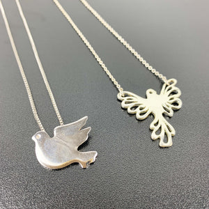 Vintage dove bird pendant necklaces - Set of 2