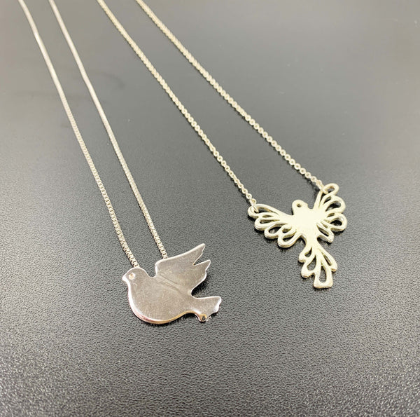 Vintage dove bird pendant necklaces - Set of 2