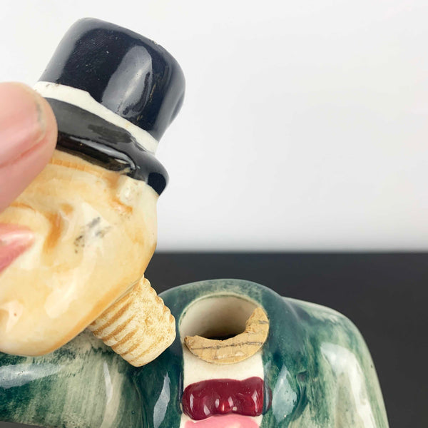 Mid Century Ceramic Drunk Man on Barrel Decanter