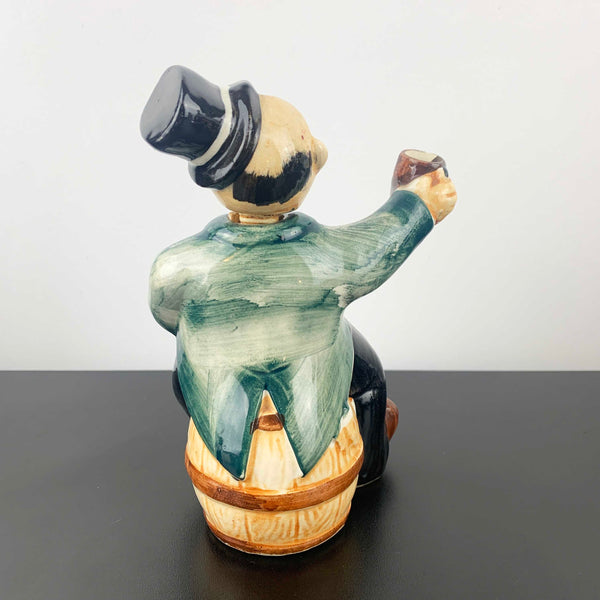 Mid Century Ceramic Drunk Man on Barrel Decanter