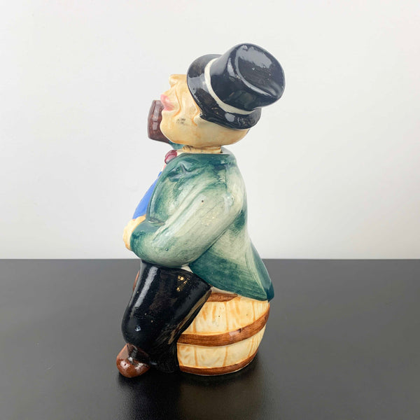 Mid Century Ceramic Drunk Man on Barrel Decanter