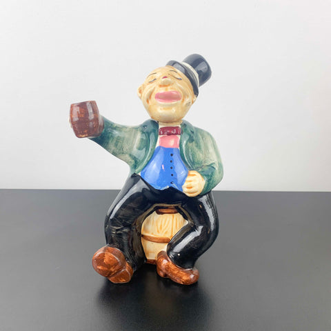 Mid Century Ceramic Drunk Man on Barrel Decanter