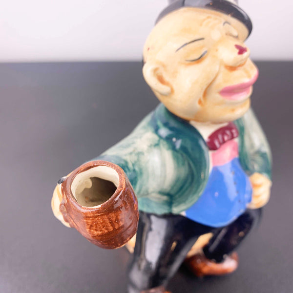 Mid Century Ceramic Drunk Man on Barrel Decanter