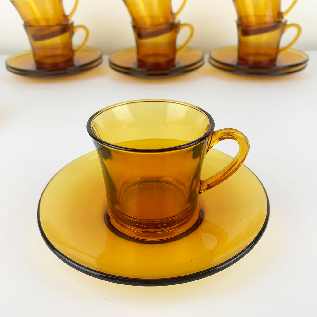 Vintage Espresso cups set of 4 cups and saucers Modern White, Gold, Orange