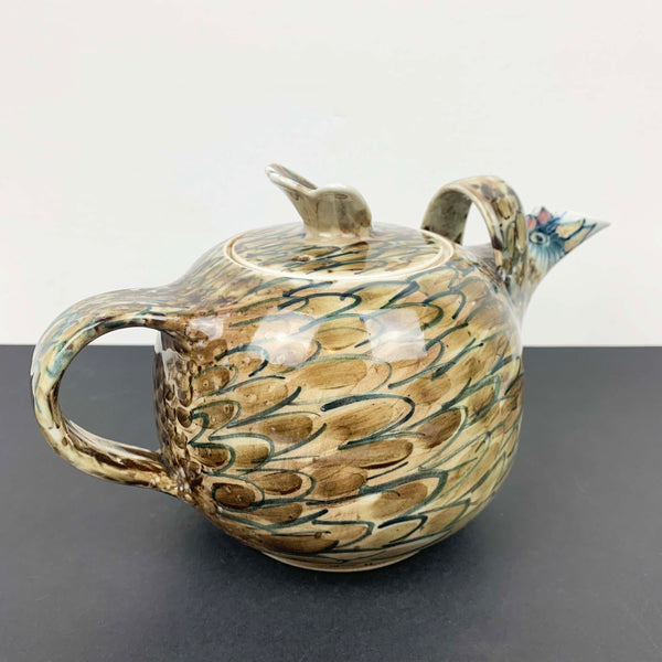 Rare Dennis Dwyer hand painted rooster tea pot rear view