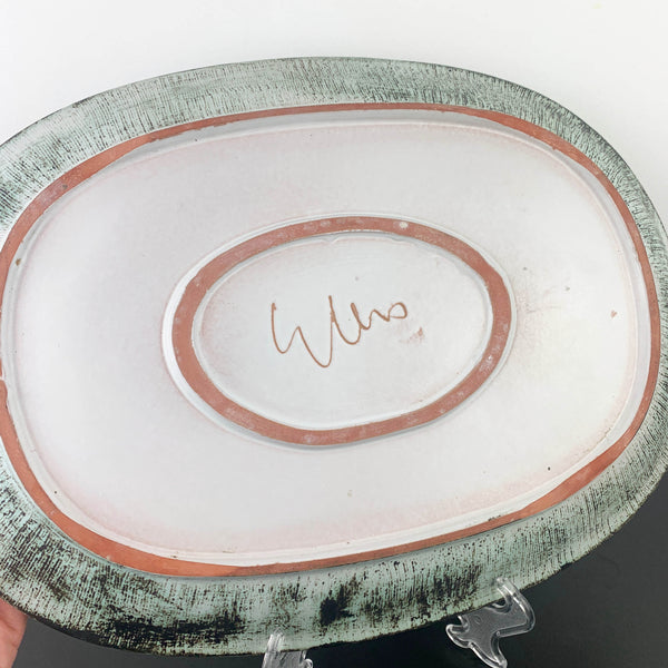 Ellis Ceramics rare large oval platter with hand carved detail