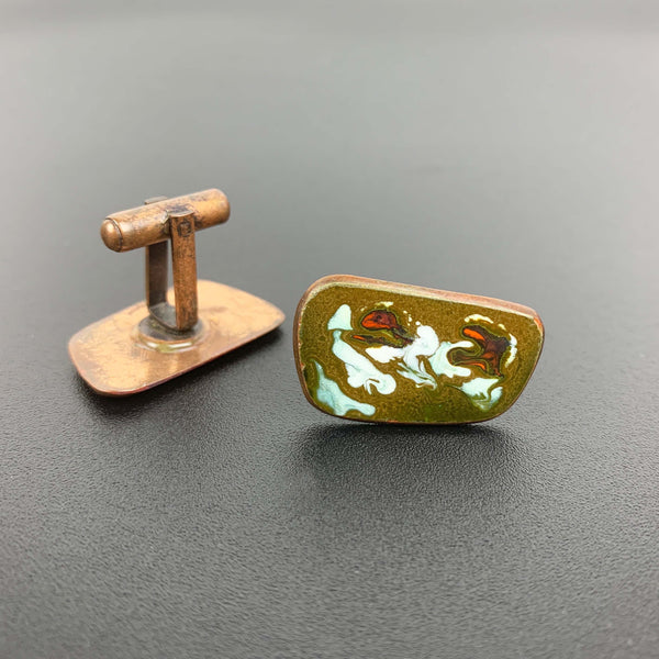 Mid century copper enamel cuff links