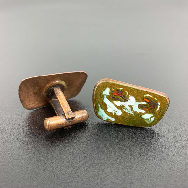 Mid century copper enamel cuff links