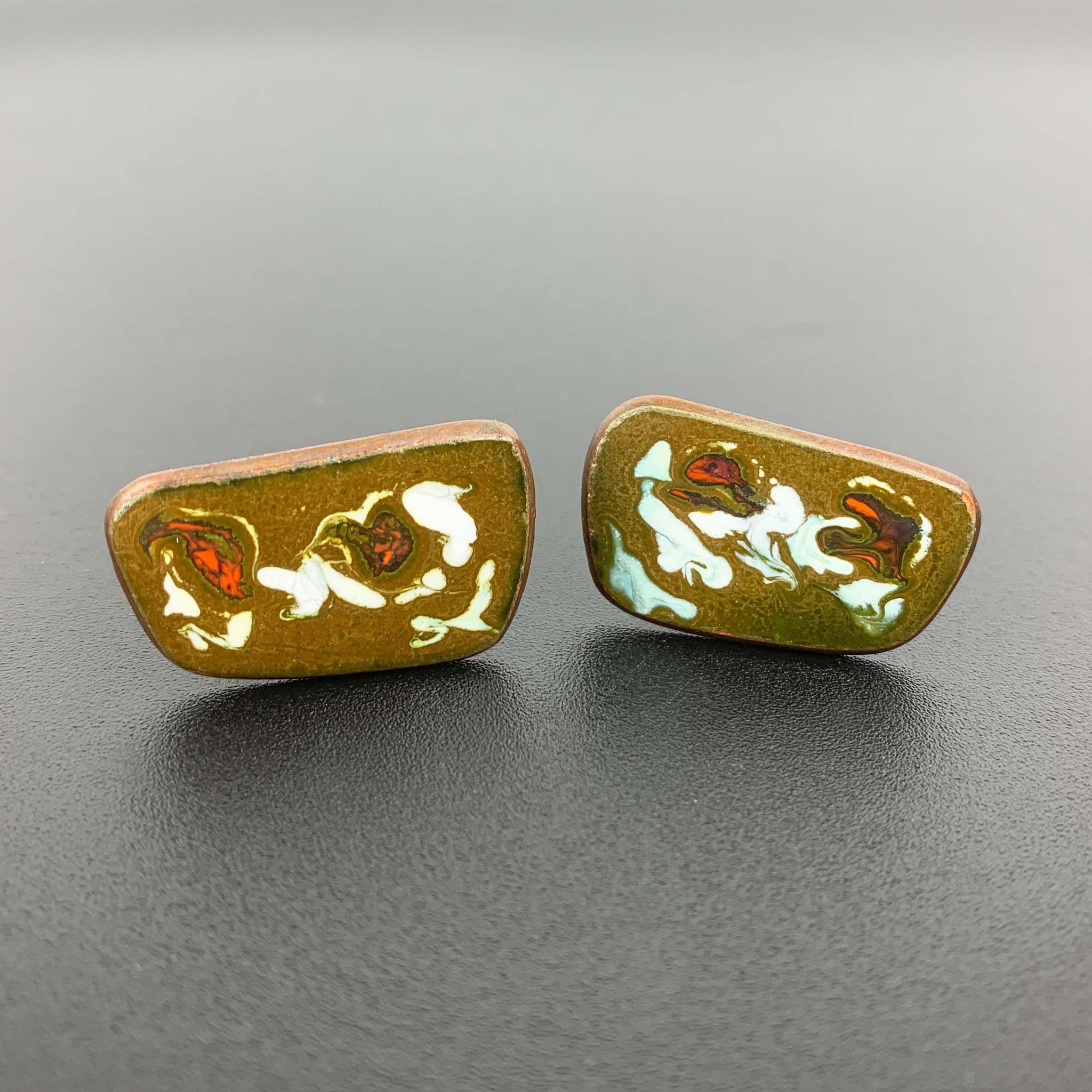 Mid century copper enamel cuff links