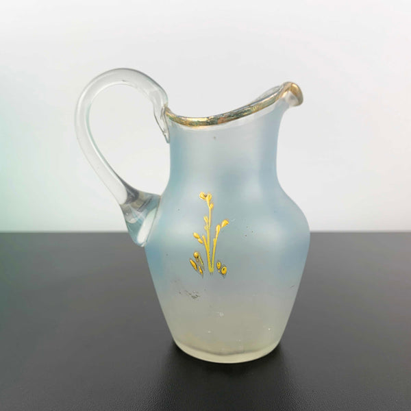Victorian small glass jug with enamelled decoration