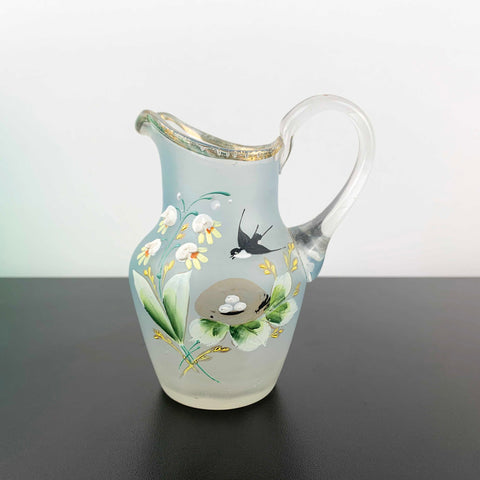 Victorian small glass jug with enamelled decoration