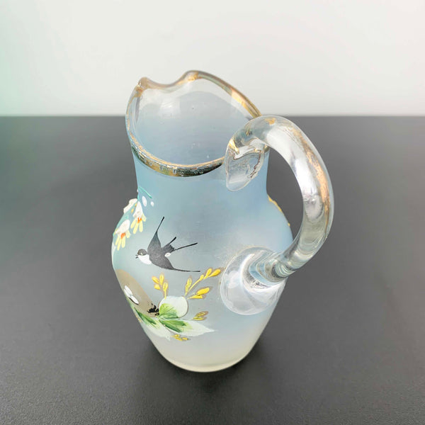 Victorian small glass jug with enamelled decoration