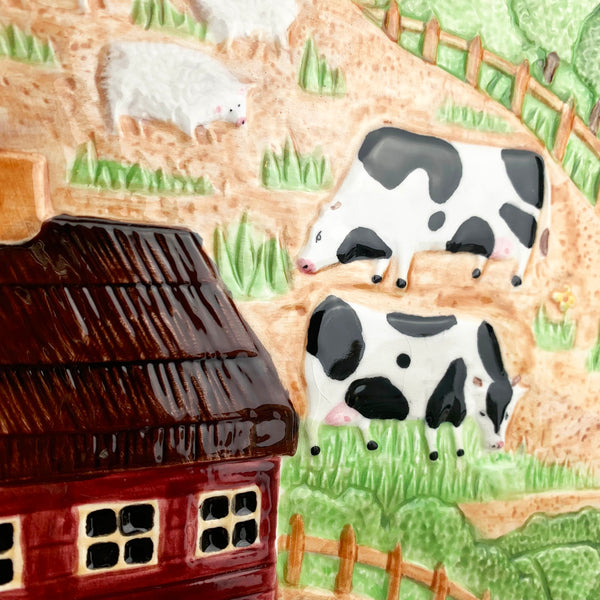 Close up of textured 3D farm yard picture plate