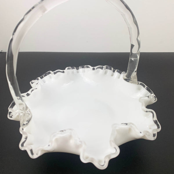 Fenton milk glass ruffle edge compote and basket - Set of 2