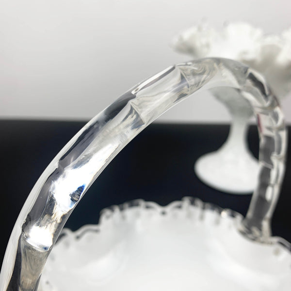 Fenton milk glass ruffle edge compote and basket - Set of 2
