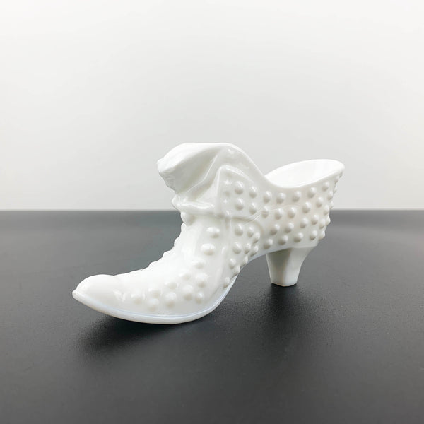 Fenton hobnail milk glass bowl and shoe ornament - Set of 2