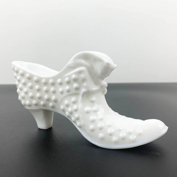 Fenton hobnail milk glass bowl and shoe ornament - Set of 2