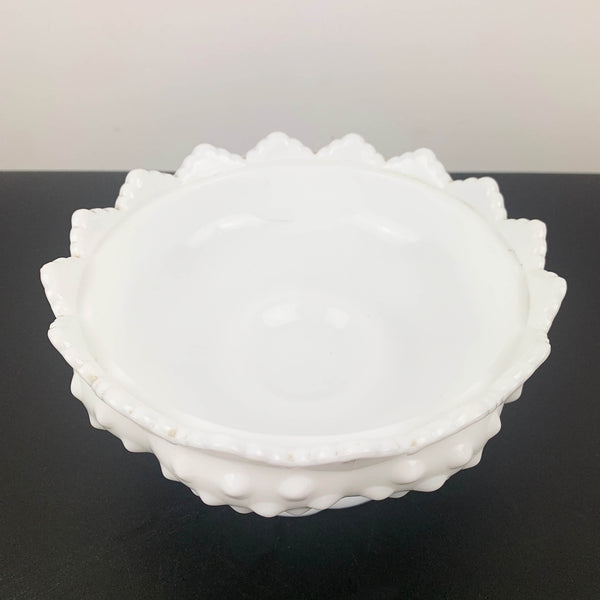 Fenton milk glass hobnail lidded and footed candy dish