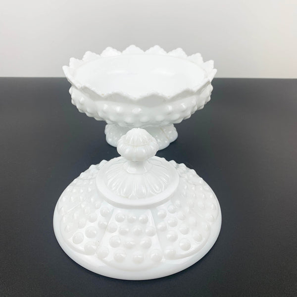 Fenton milk glass hobnail lidded and footed candy dish