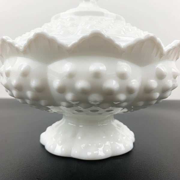 Fenton milk glass hobnail lidded and footed candy dish