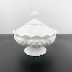 Fenton milk glass hobnail lidded and footed candy dish