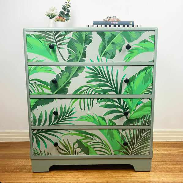 Upcycled artistic chest of drawers in green