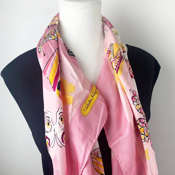 Salvatore Ferragamo pink shoe print vintage silk scarf