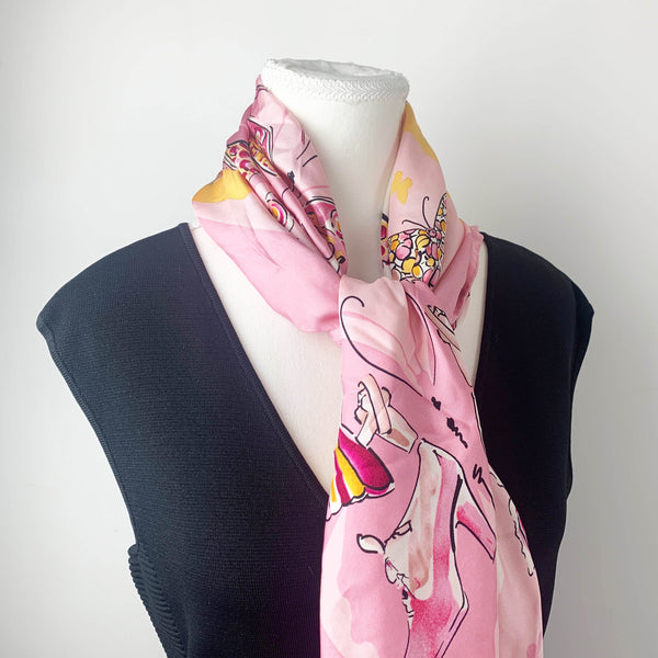 Salvatore Ferragamo pink shoe print vintage silk scarf
