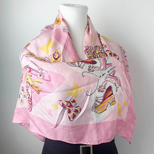 Salvatore Ferragamo pink shoe print vintage silk scarf
