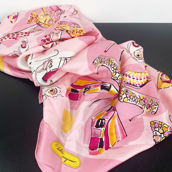 Salvatore Ferragamo pink shoe print vintage silk scarf