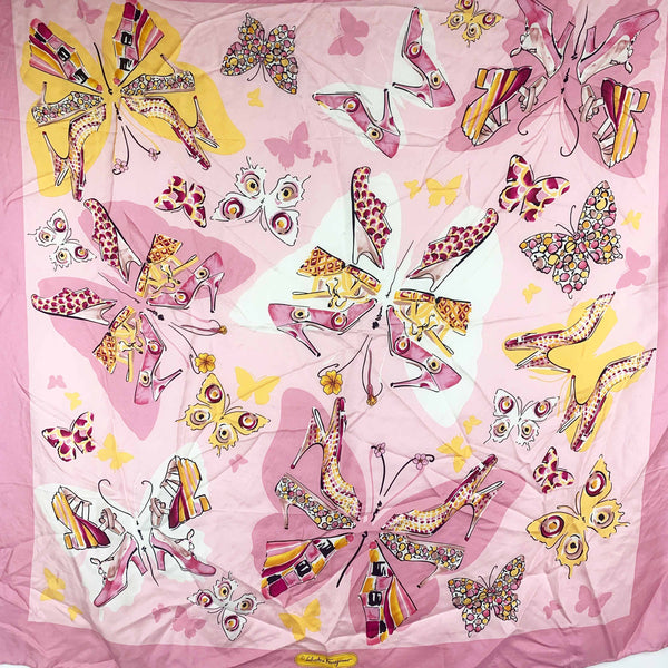 Salvatore Ferragamo pink shoe print vintage silk scarf