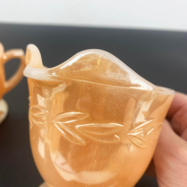 Fire King (Anchor Hocking) Peach Lustreware sugar bowl and creamer set