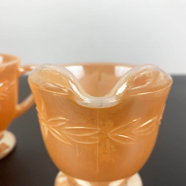 Fire King (Anchor Hocking) Peach Lustreware sugar bowl and creamer set