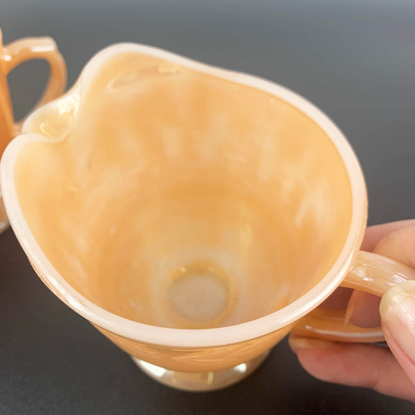 Fire King (Anchor Hocking) Peach Lustreware sugar bowl and creamer set