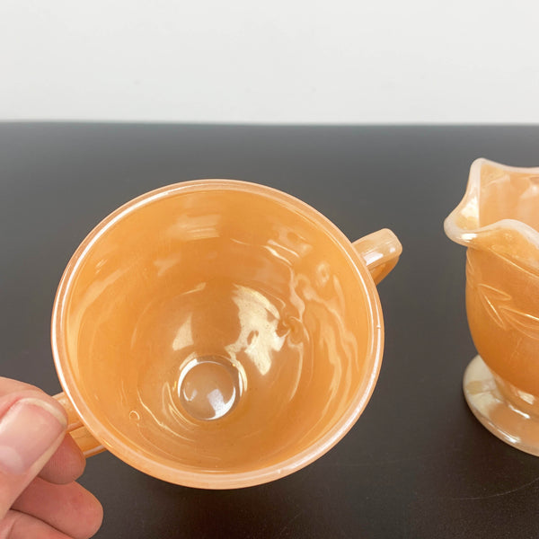 Fire King (Anchor Hocking) Peach Lustreware sugar bowl and creamer set