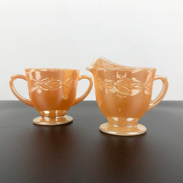 Fire King (Anchor Hocking) Peach Lustreware sugar bowl and creamer set