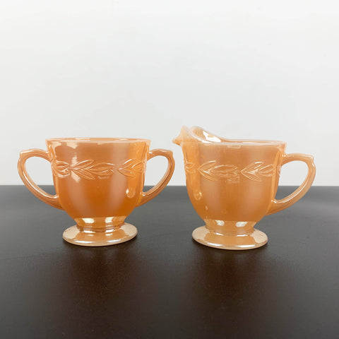 Fire King (Anchor Hocking) Peach Lustreware sugar bowl and creamer set