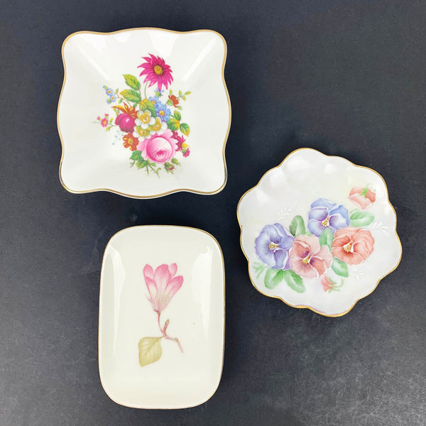 Set of 3 vintage floral trinket dishes