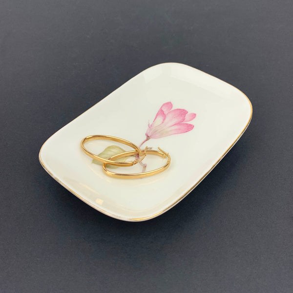 Vintage trinket dish with earrings shown