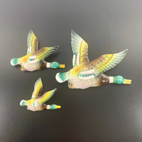 Mid century flying Mallard duck wall plaques - Set of 3