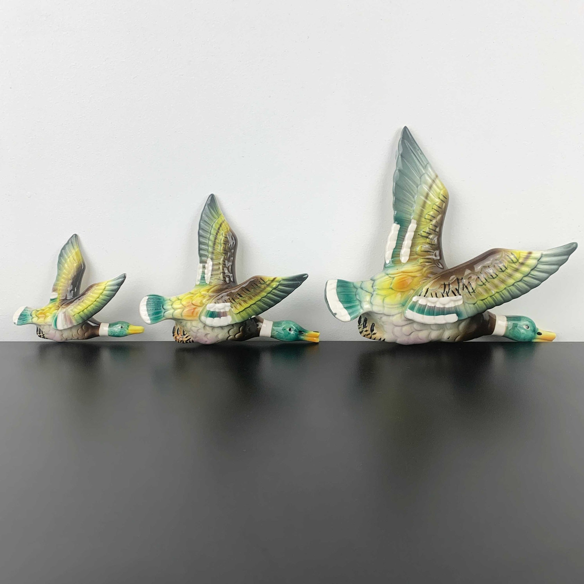 Mid century flying Mallard duck wall plaques - Set of 3