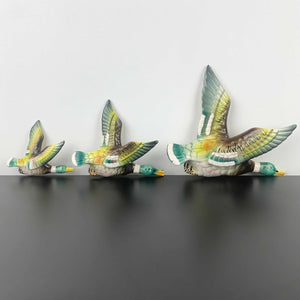 Mid century flying Mallard duck wall plaques - Set of 3