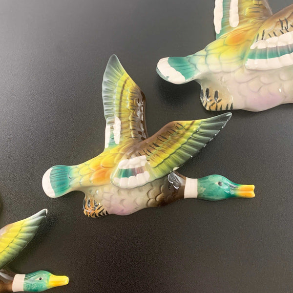 Mid century flying Mallard duck wall plaques - Set of 3