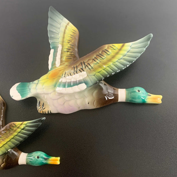 Mid century flying Mallard duck wall plaques - Set of 3