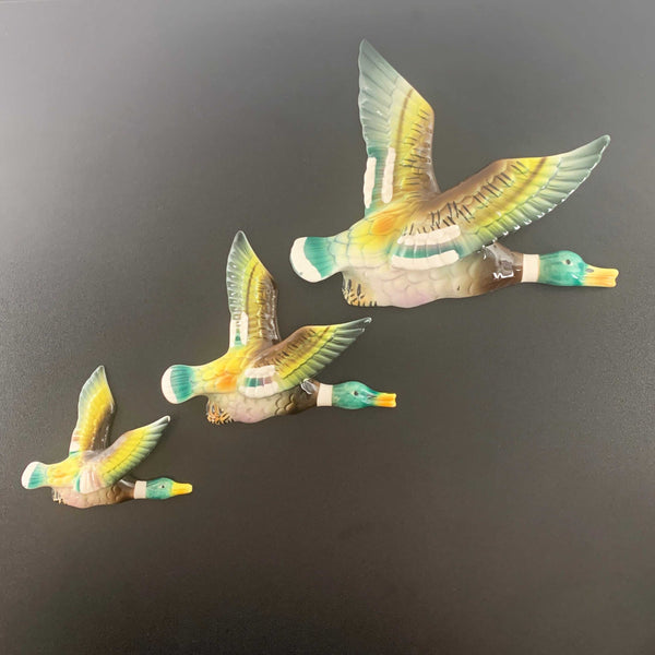 Mid century flying Mallard duck wall plaques - Set of 3