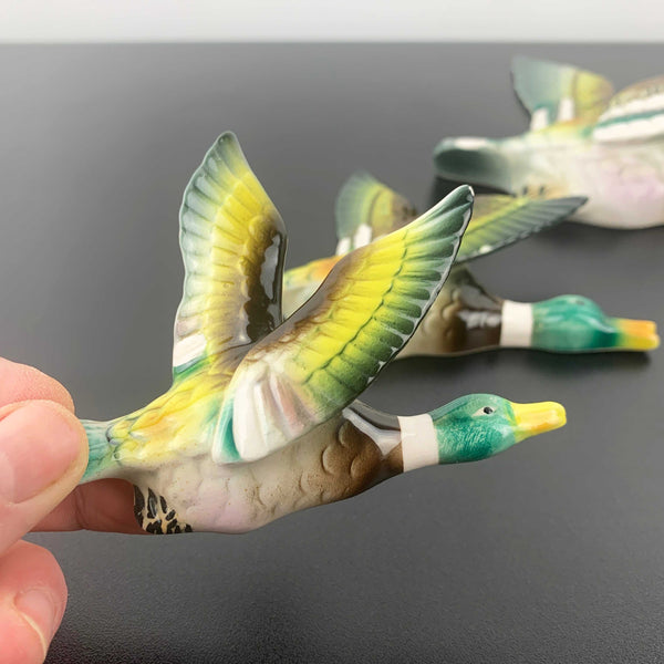 Mid century flying Mallard duck wall plaques - Set of 3